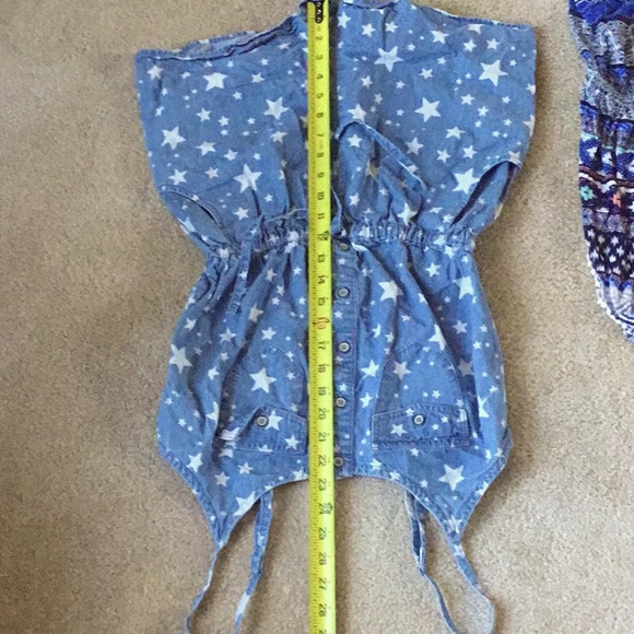 Celestial patriotic blue denim stars strappy shorts romper 100% cotton organic - Picture 5 of 11